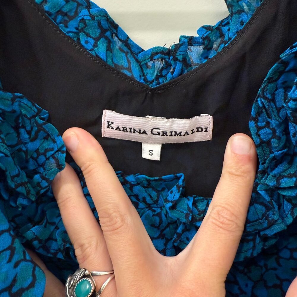 Karina Grimaldi Blue Patterned Cold Shoulder Blou… - image 5